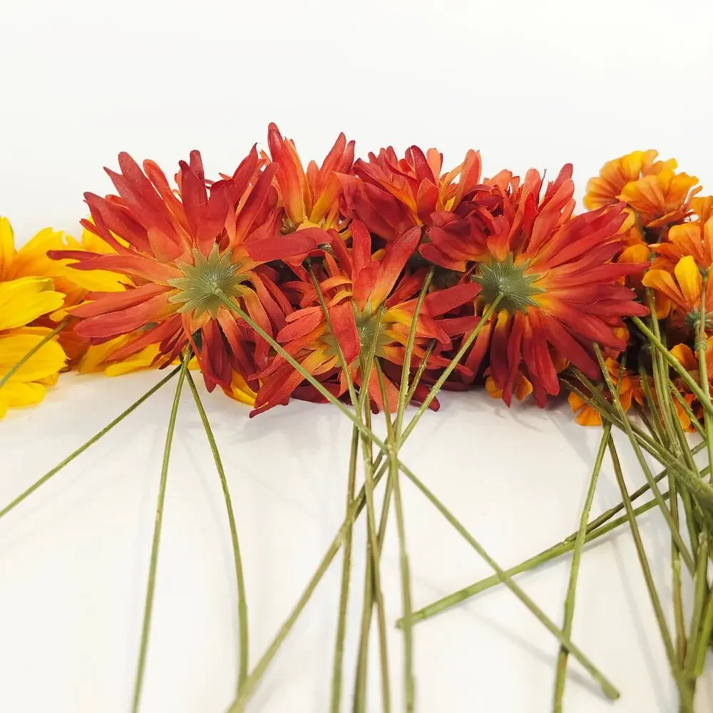 43 Pc Artificial Silk Fall Flower Stems Red Orange Yellow Floral Craft Decor Lot